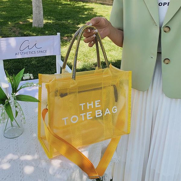

2022 new designer large tote bag for women transparent pvc handbags luxury shoulder crossbody bags fashion summer beach jelly bag303b, Black;red