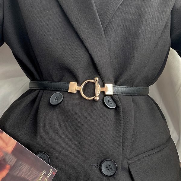 

other fashion accessorie leather thin belt metal simple hook buckle adjustable waist strap for trouser dress brand designer decoration waist, Silver