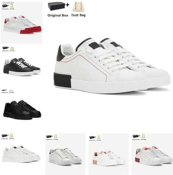 

with box new classic men portofino trainer shoes white black calfskin nappa leather runner sports technical men women couple casual walki1 d