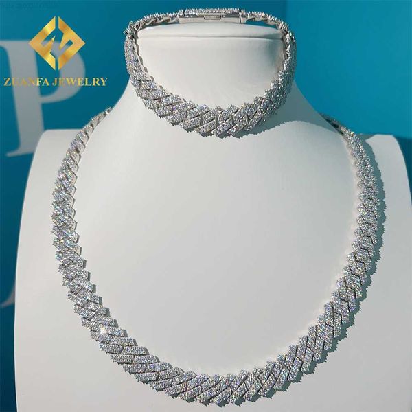 

ready to ship iced out diamond 13mm 2 rows stone vvs moissanite 925 cuban link chain, Silver
