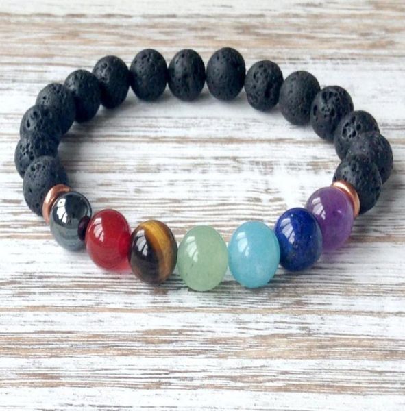 

sn1050 2016 new design 7 chakra bracelet with volcanic lava bracelet spiritual gift grounding strength courage bracelet who8288067, Black