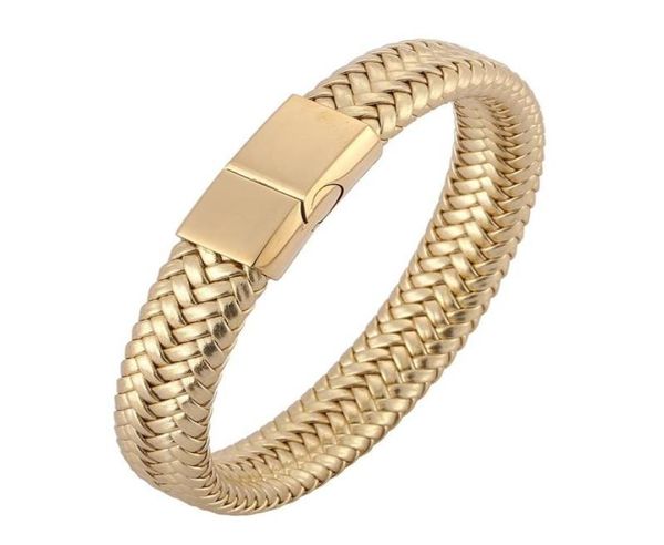 

fashion braided bracelet men wristband stainless steel magnetic clasp punk rock male jewelry accessories pd05158596635, Golden;silver