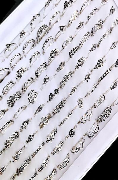 

bulk lots 100pcs antique silver multistyles mix charm ring for women vintage ladies flower bohemian finger ring retro jewelry 2026076619
