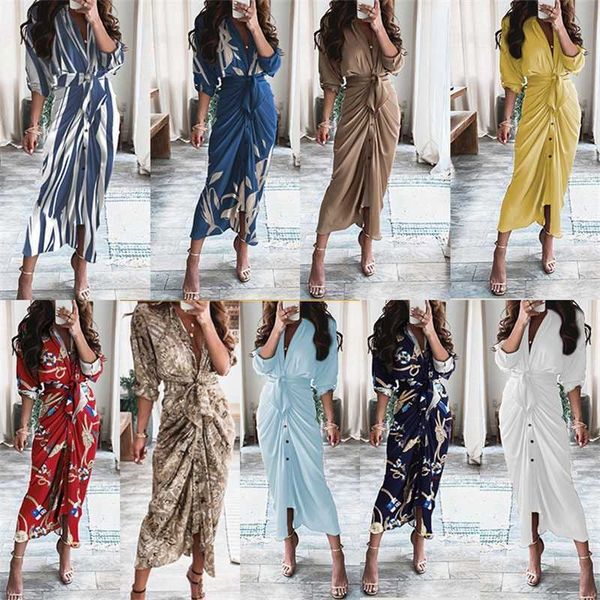 

2023 designer shirt dresses for woman plus size s-3xl office lady short sleeve print pleated irregular maxi dress, Black;gray