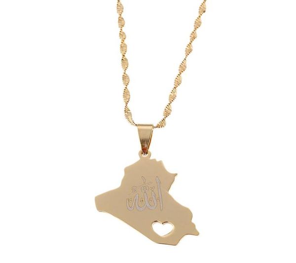 

republic of iraq map pendant necklace gold color islanmic jewelry1187599, Silver