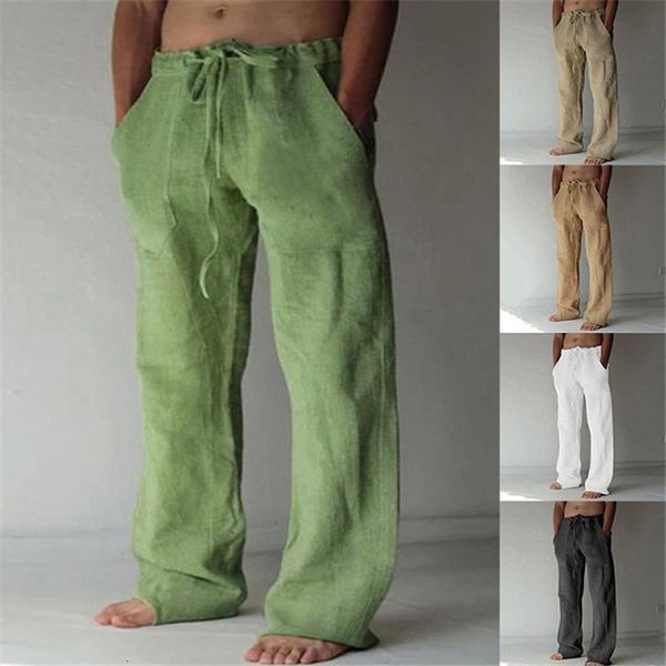 

men s tracksuits casual cotton linen pants fashion solid pocket drawstring baggy trousers comfort loose wide leg pant streetwear sweatpants, Gray