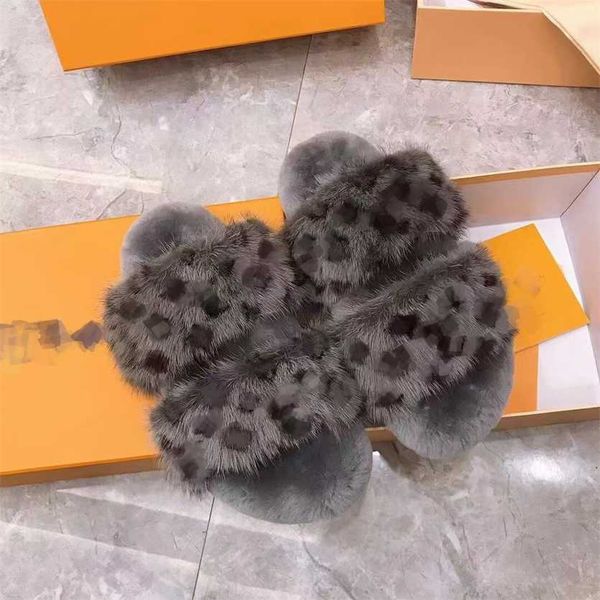 

monograms mink fur slippers home indoor soft sandals double straps furry casual shoes for women girls fluffy slides plush warm real leather, Black