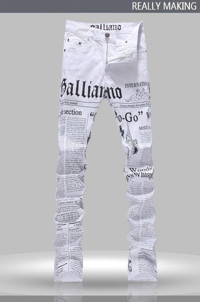 

whole men039s john males galliano punk rock nightclub ds dj newspaper printed pattern slim jeans motorcycle2625341, Blue