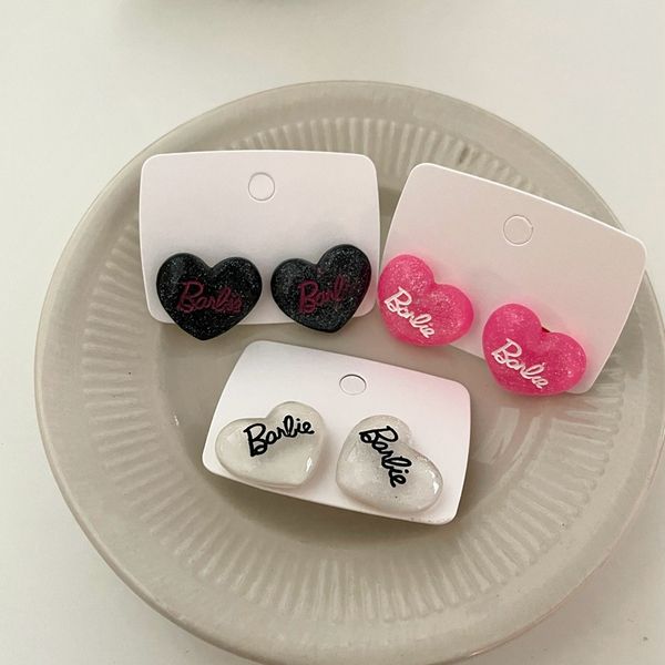 

love heart studs women 925 silver needle pin earrings black white pink girls fashion design resin letter ear charms cute earring jewelry acc, Golden;silver