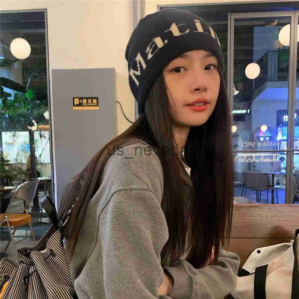 

beanie/skull caps ins niche personality letter wool hat south korea autumn and winter cold hat warmth ear protection melon skin hat street k, Blue;gray