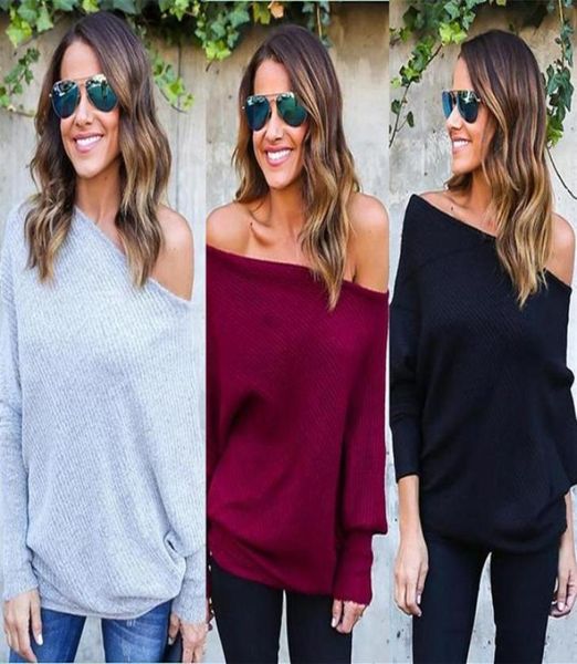 

autumn women series off shoulder tees knitted thin sweater tees autumn casaul t shirt women29862466976, White