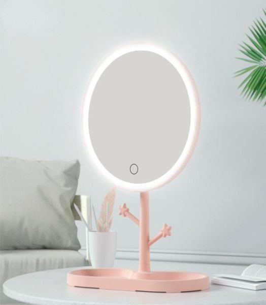 

compact mirrors led makeup mirror with light ladies storage lamp deskrotating vanity round shape for bedroom cosmetic6447894