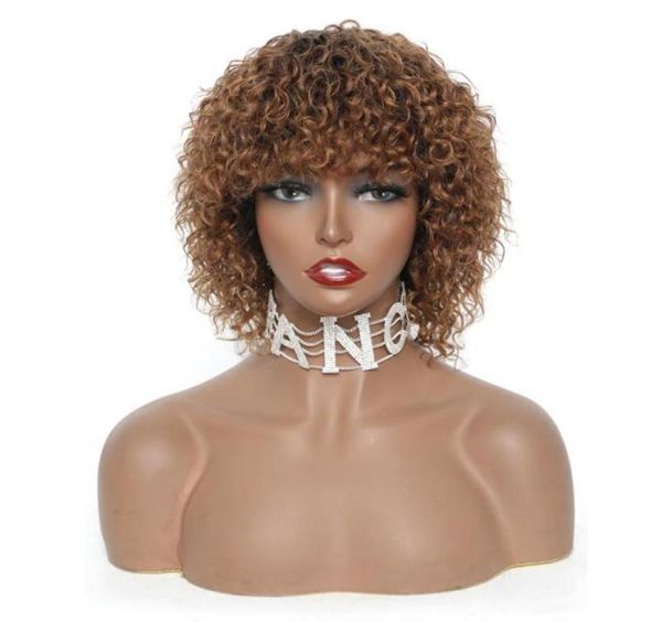 

brazilian jerry curl short human hair wigs remy pixie cut wig blackblonde afro curly for women lace7814570, Black;brown