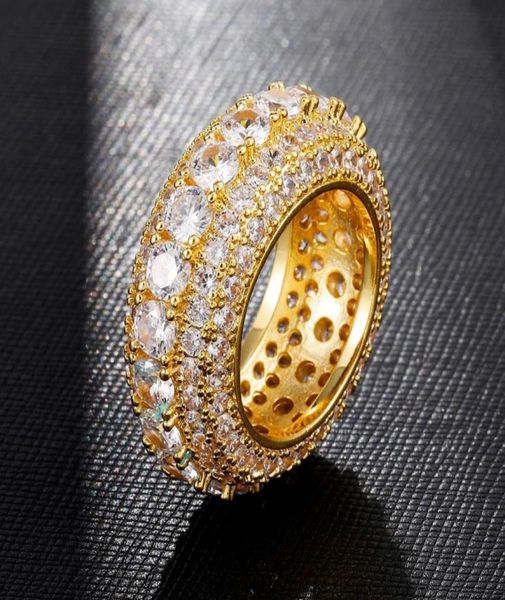 

18 k real gold plated round diamond rings iced out cubic zircon cz round weeding hip hop band rings8399147, Silver