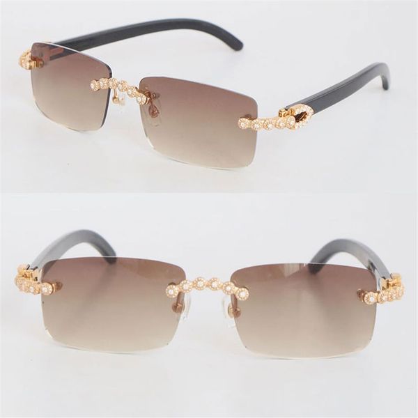

original black buffalo horn rimless sunglasses womans hand-made moissanite diamond set glasses men famous square 8200757 sun glass212u, White;black