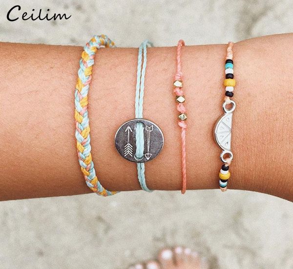 

4pcsset bohemian summer watermelon arrow charm bracelet fresh candy color cute girl handmade woven beads bracelet5918076, Black