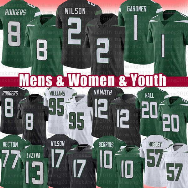 

zach garrett wilson football jersey 8 aaron rodgers ahmad sauce gardner new yorks braxton berrios jetes breece hall allen lazard quinnen wil, Black;red