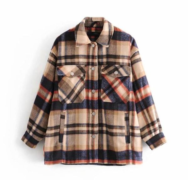 

women039s jackets women stylish pockets plaid jacket coat lady 2021 fashion lapel collar long sleeve loose outerwear chic 7984164, Black;brown