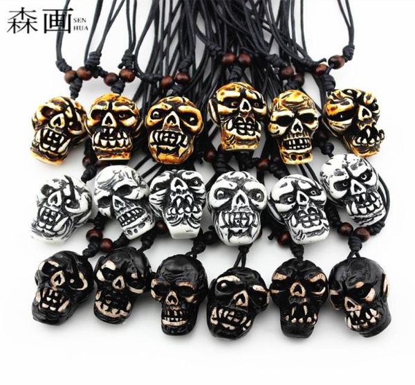 

fashion jewelry whole 18pcs imitation yak bone carved horror devil skull pendant necklace halloween skull necklace amulet gift9623682, Silver