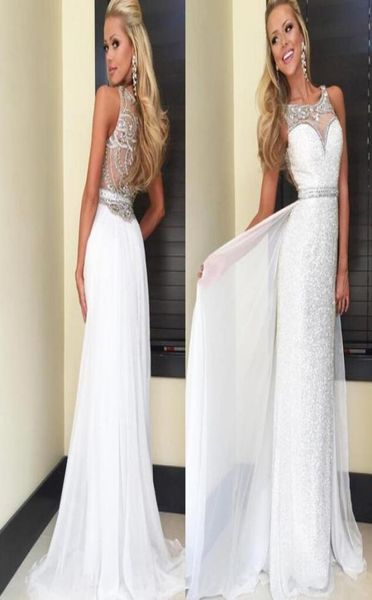 

2019 white sequins chiffon evening dresses back crystal beads sheer neck sheath girls pageant dress custom made formal prom 3547301, Black;red