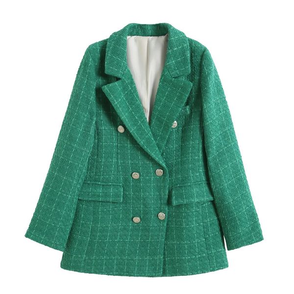 

women's jackets women fashion double breasted houndstooth blazer coat vintage long sleeve flap pockets female outerwear chic vestes 230, Black;brown
