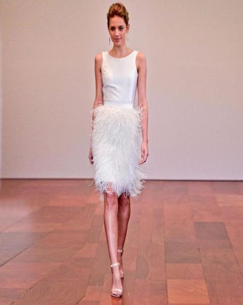 

skirts high street fashion white feather skirt custom made elastic waist knee length full feathers midi banquet prom party skirtsk8795844, Black