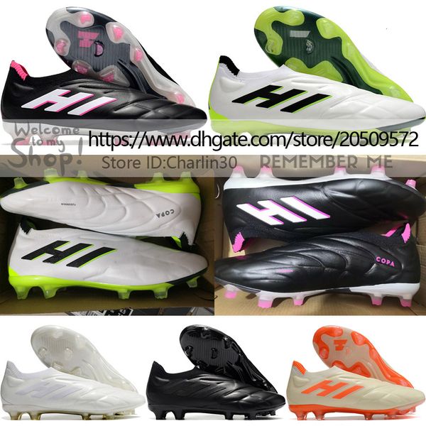 

send with bag quality soccer boots copa pure fg laceless firm ground lithe football cleats mens outdoor soft leather comfortable trainers so, Black