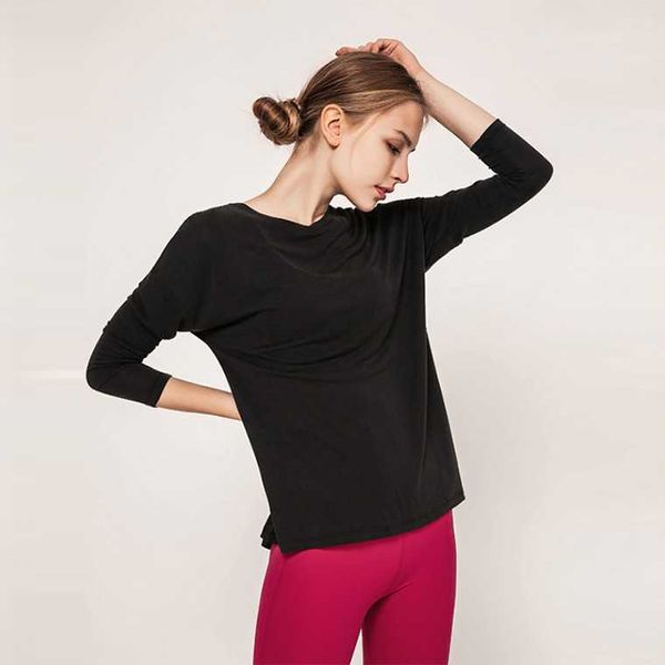 

lu yoga new loose speed dry sleeve yoga clothing beauty back hollow dance training running sports fitness clothes female