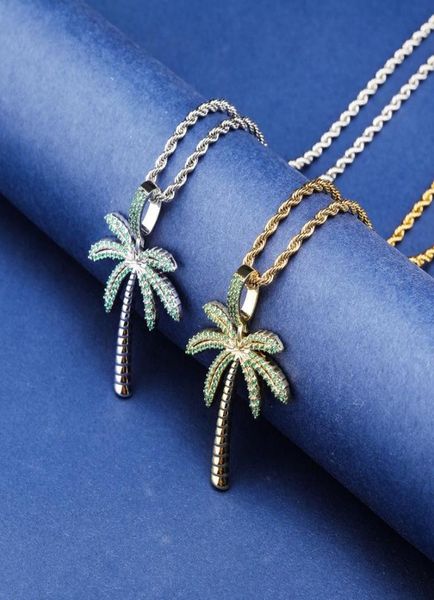 

pendant necklaces men039s iced out full zircon palm tree necklace hip hop coconut for women fashion party jewelry2341099, Silver