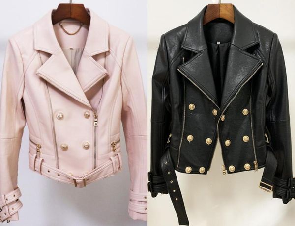 

european and american classic lion buckle slim double zipper motorcycle pu leather jacket81185436017088, Black