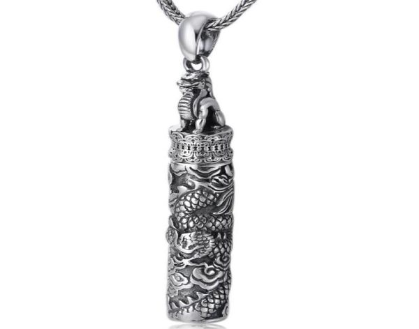 

990 sterling silver vintage memorial thai silver ancient bottle jewelry dragon design punk mens pendant holder ash urn necklace5144574