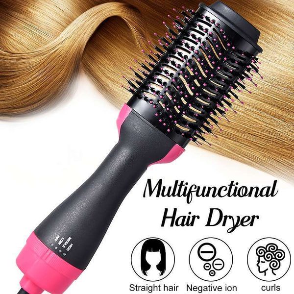 

Curg Irons Air Brush Multi-Function Dryer Straightener Curler Comb One Step Professional Salon Hair Styler and Volumizer Ion Blow 230822, Black