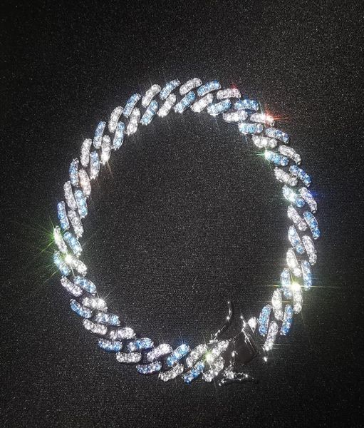 

iced out miami cuban link chain sea blue mens gold chains necklace bracelet fashion hip hop jewelry 9mm6880910, Silver