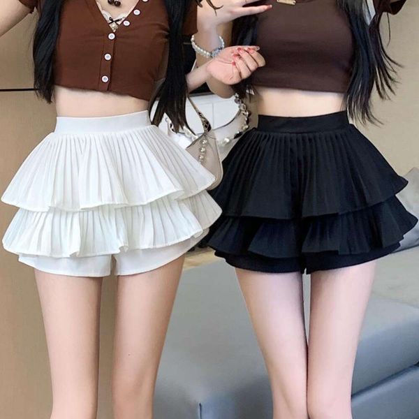 

style fluffy skirt short pleated cake pants womens black summer