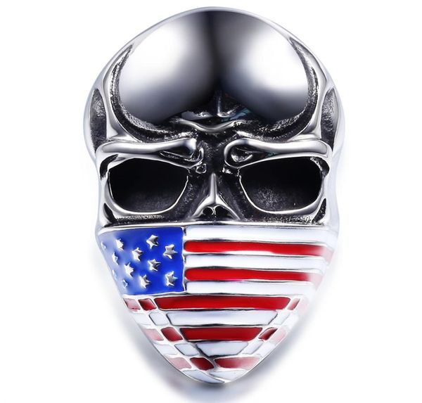 

steel soldier new style stainless steel skull ring american flag mask ring fashion biker heavy skull 316l steel jewelry5493834, Silver