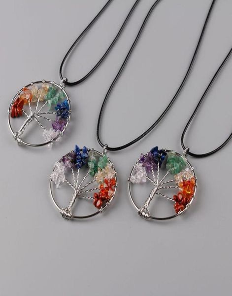 

women rainbow 7 chakra amethyst tree of life quartz chips pendant necklace multicolor wisdom tree natural stone necklace9560387, Silver