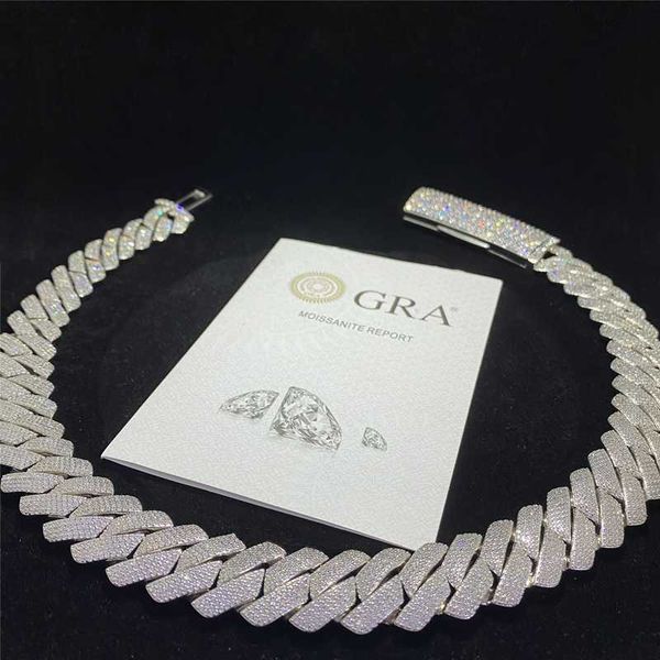 

custom 20mm width 4 rows vvs moissanite cuban link chain s925 bling diamond heavy miami cuban necklace fashion hip hop chain, Silver