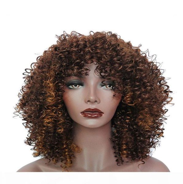 

ombre short curly wigs for black women brown synthetic afro wig with bangs natural full heat resistant hair2569368