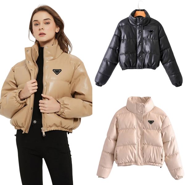 

p-ra fashion casual solid color women's leather jackets luxury designer brand ladies short coat autumn and winter warm short outerwear, Black;brown