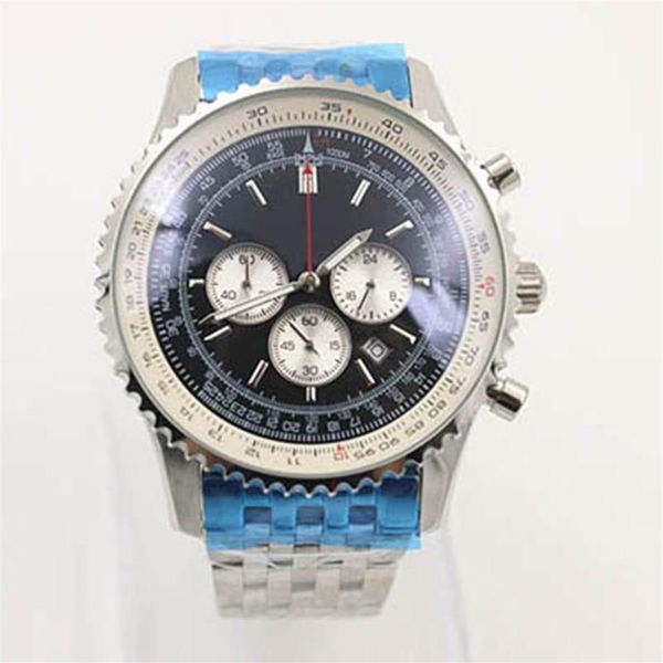 

46mm new quality watches b06 b01 navitimer chronograph battery movement quartz black dial men watch stainsteel steel mens wristwat279z, Slivery;brown