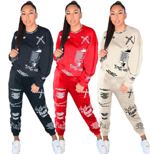 

women letter graffiti printing tracksuits fashion trend long sleeve rond neck sweatshirt trousers suits designer female autumn cas9323562, Gray