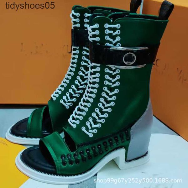

lvity style hollowed out martin boots for women's summer thin breathable roman sandals sponge cake thick sole short boots lace up back, Black
