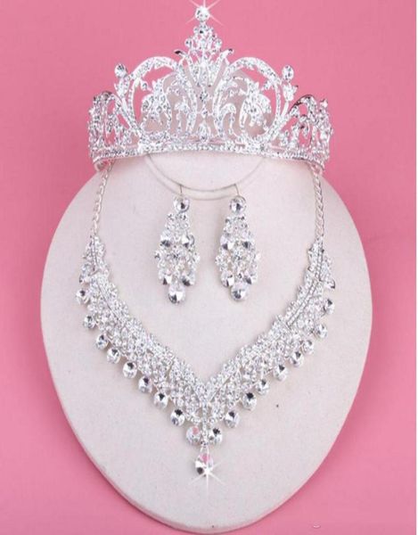 

luxury threepiece party bridal accessories with drop rhinestone necklace crown tiaras crown earrings headwear beading wedding jew6504674, White