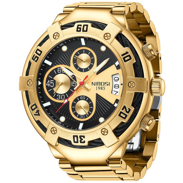 

wristwatches nibosi big sport watch for men waterproof fashion luminous chronograph stainless steel quartz men wristwatch relogio masculino, Slivery;brown