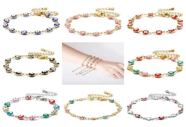 

colorful evil eye beaded strands chain bracelet for women classic stainless steel wrap bangle female fashion jewelry gift3752429, Black