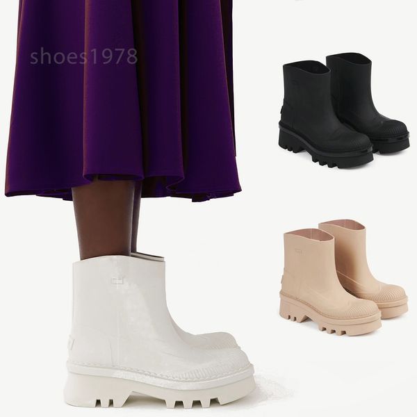 

new arrival rainboots designer womens ankle booties outdoor shoes rubber sneakers 5.5cm thick sole platform fashion casual shoe colored blac, Black