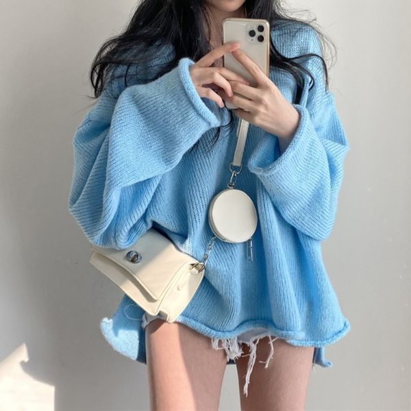 

womens sweaters autumn winter loose sweater women fashion female long sleeve vneck vintage pullover knitted shirts casual knitwear 230822, White;black