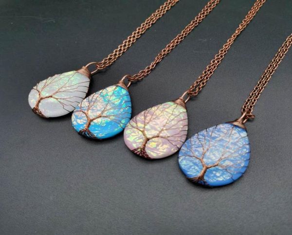 

natural stone necklace for women drop shaped mother of pearl shell pendant chain blue pink green stones necklaces gemstone female 2275725, Silver