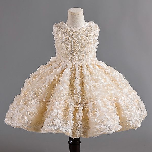 

new pink puffy flower girls dresses 3d flower long sleeve kids teens pageant gowns birthday party dress for wedding cooktail gown tulle kids, White;blue