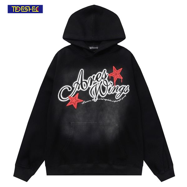 

men s hoodies sweatshirts autumn womens y2k fashion hoodie letter pattern printed pullover oversized sweatshirt punk harajuku loose outerwea, Black